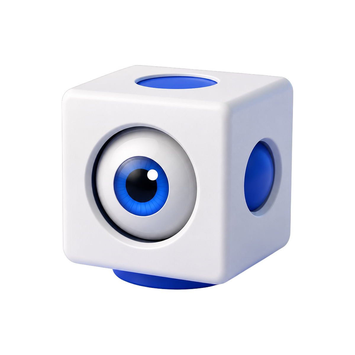 A friendly 3D cube housing a single blue cyclops eye. It is the Dividend mascot.